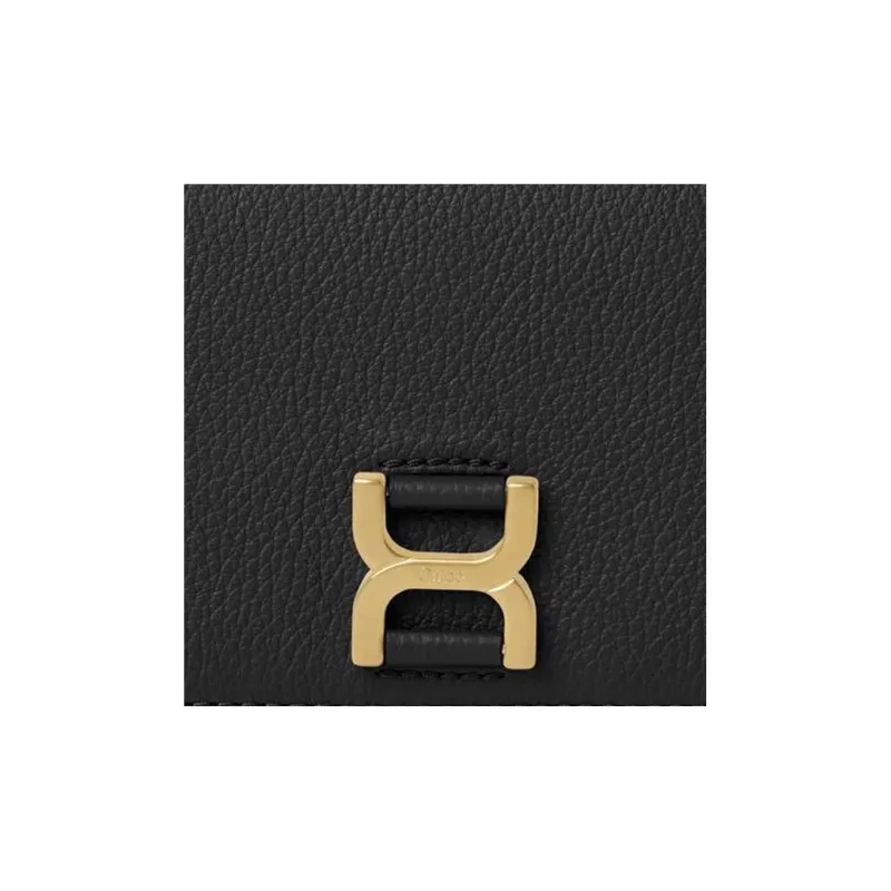 Chloe Marcie Grain Calfskin Wallet Medium Size Women's Black-3