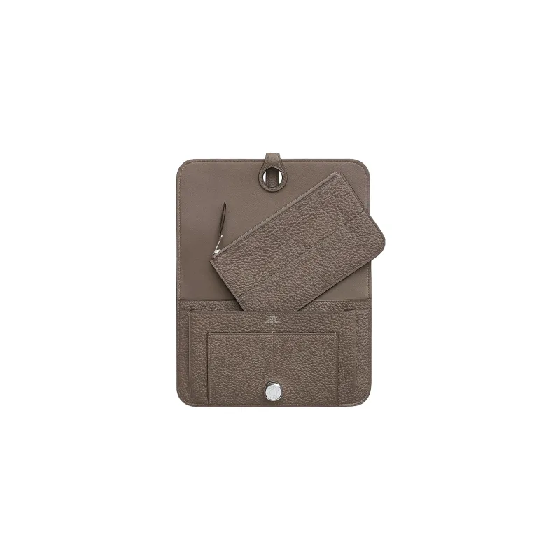 HERMES Dogon Duo Togo Calfskin Wallet Women's 8F Gris Etain Tin Gray-2