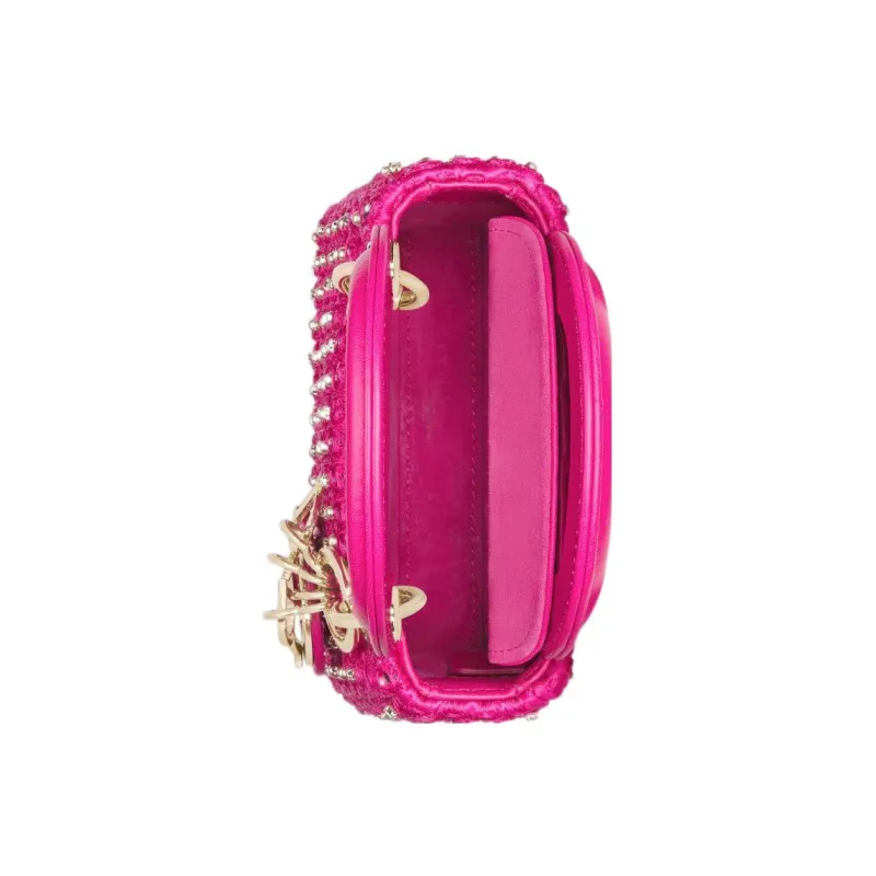 DIOR Lady Dior Rhinestone Satin Dior Bag Shoulder Bag Crossbody Bag Handbag Extra Mini Women's Pink-4
