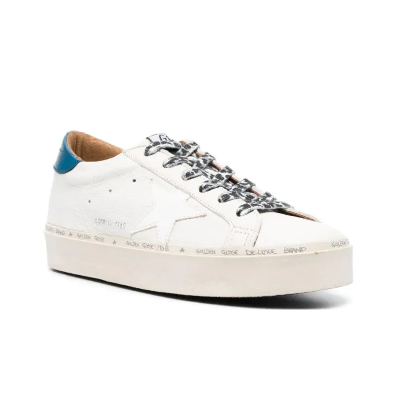 Golden Goose Hi Star Lace up Anti Slip Wear Resistant Low Top Skateboard Shoes Women's White Blue Vintage Version-2