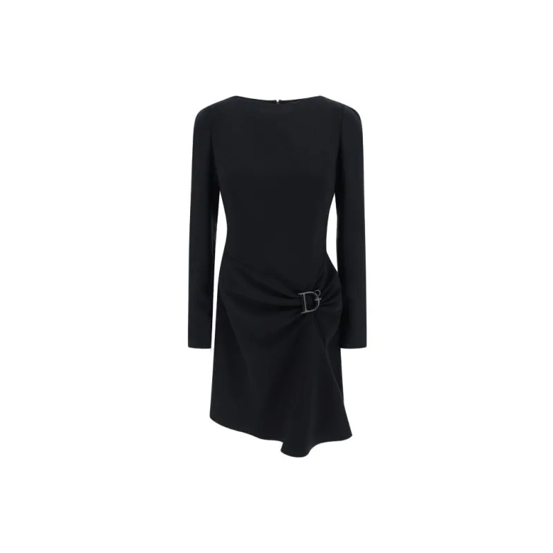 DSQUARED 2 Logo-Plaque Long Sleeved Draped Dress-1