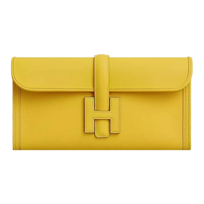HERMES Jige Elan Swift Leather Clutch Women's 9O Jaune De Naples Naples Yellow-0