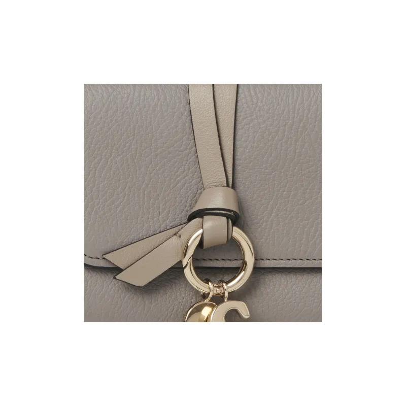 Chloe Alphabet Calfskin Card Holder, Wallet Small Size Women's Gray-2