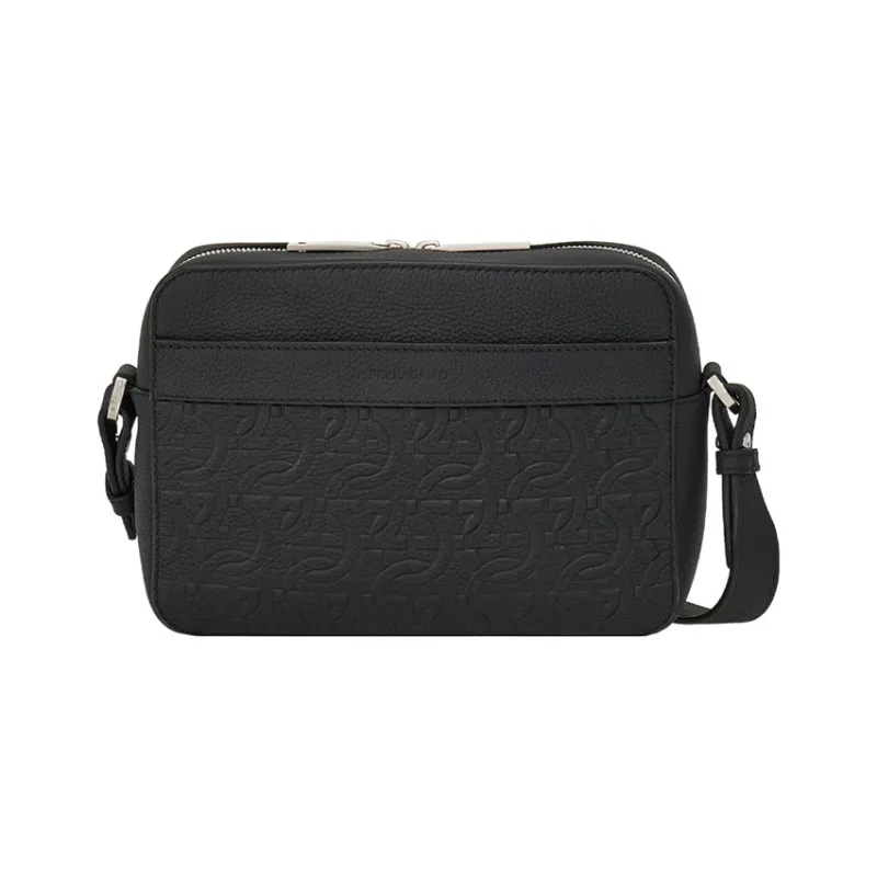 FERRAGAMO Calfskin Shoulder Bag, Crossbody Bag Regular Men's Black-0
