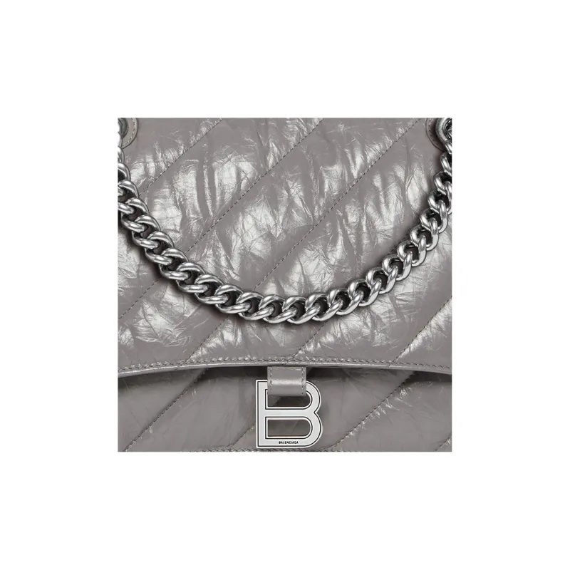 Balenciaga CRUSH Cow Leather Handbag Shoulder Bag Medium Size Women's Dark Gray-5