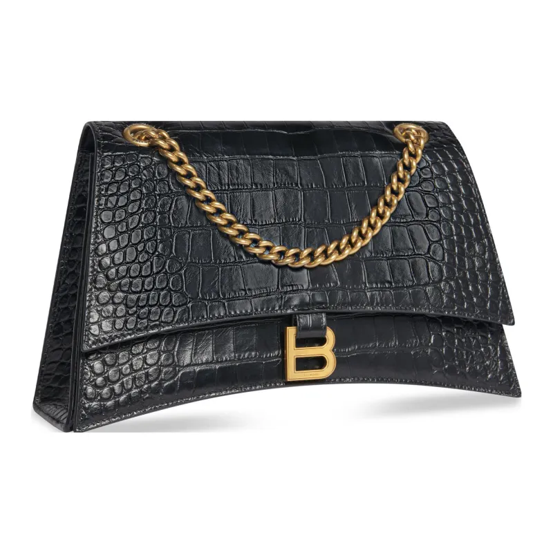 Balenciaga Crush Crocodile Medium Chain Bag Black-2