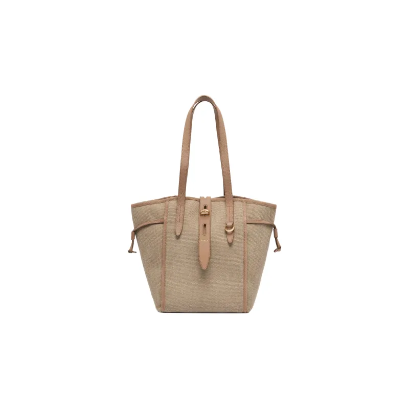 Furla Canvas With Grain Calfskin Canvas Bag Tote Bag Shopping Bag Shoulder Bag Handbag Medium Size Women's Brown-0