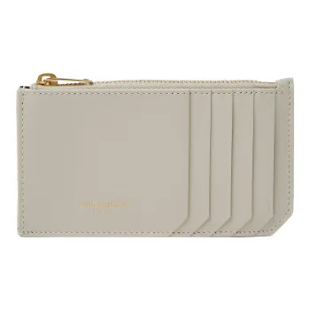 SAINT LAURENT Leather Card Holder Women's Cream White