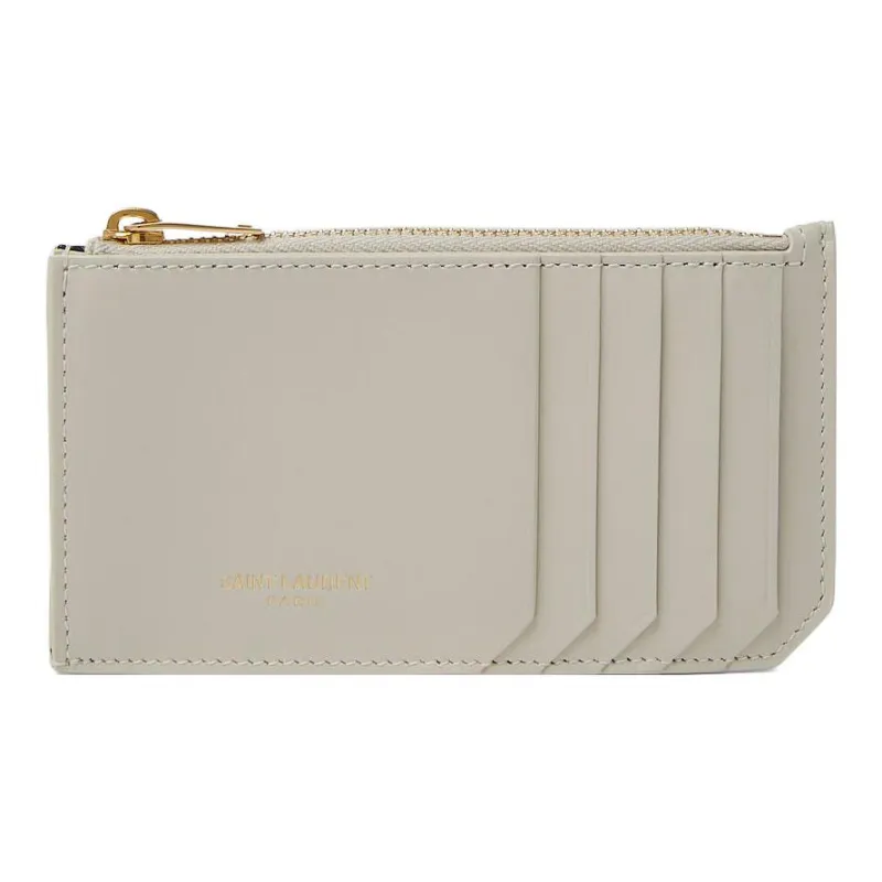 SAINT LAURENT Leather Card Holder Women's Cream White-0