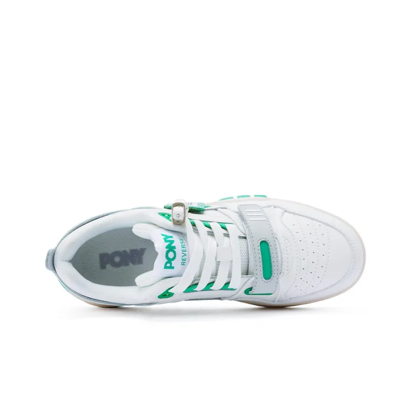 PONY Reverse Anti Slip And Wear Resistant Breathable Low Top Skateboard Shoes Unisex White Green-2