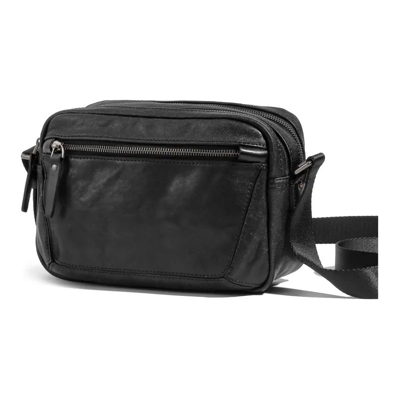 Ace Paul Top Grain Cow Leather Genuine Leather Small Square Bag Crossbody Bags Medium Size Men's Black-1