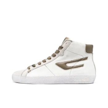 DIESEL Anti Slip Wear Resistant High Top Skateboard Shoes Men's White Brown