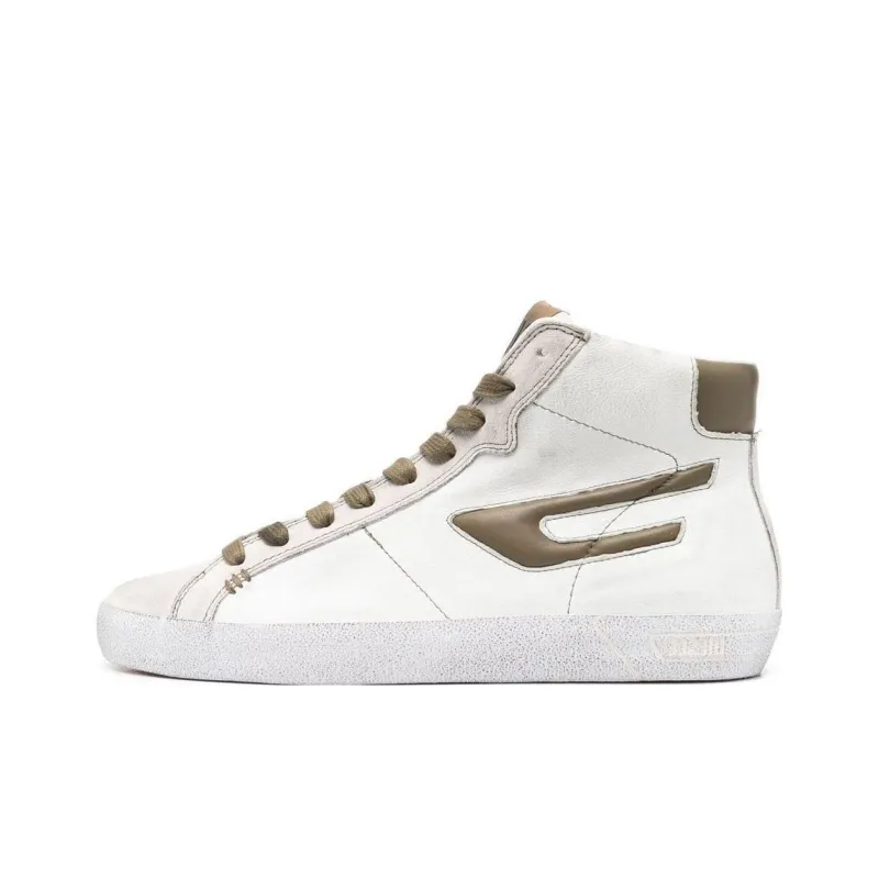 DIESEL Anti Slip Wear Resistant High Top Skateboard Shoes Men's White Brown-0