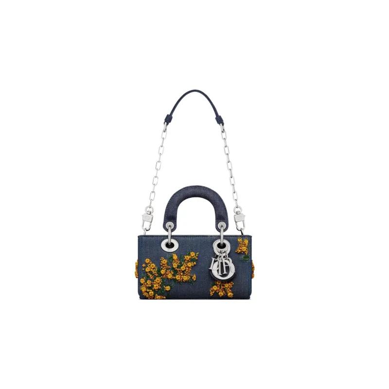 DIOR Lady D-JOY Touch Me Not Embroidered Denim Dior Bag Shoulder Bag Crossbody Bag Handbag Extra Mini Women's Blue-1