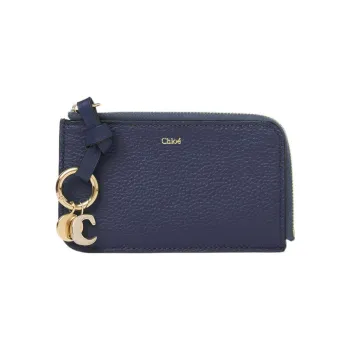 Chloe Alphabet Grained Calfskin Coin Purses Wallets Small Size Women's Carbon Blue