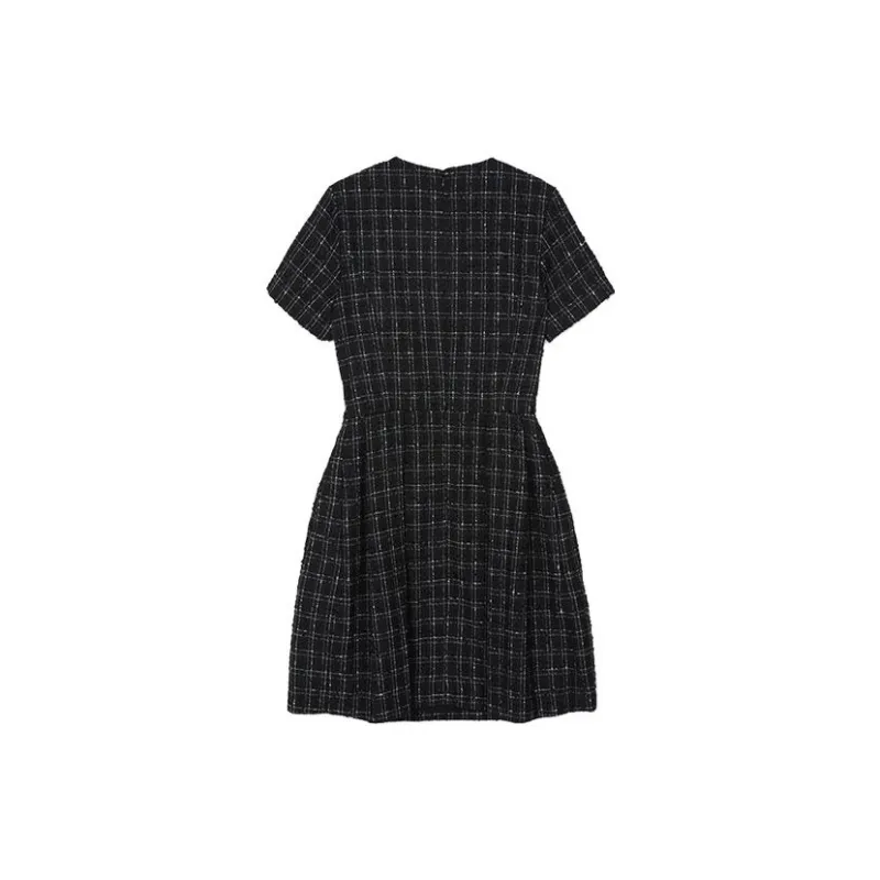 CLUB MONACO Short Sleeved Dresses Women's Black White Plaid-1