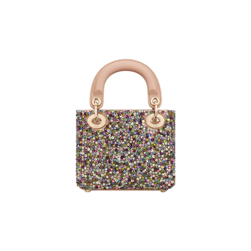DIOR Lady Dior Cow Leather Rhinestone Embroidery Dior Bag Shoulder Bag Crossbody Bag Handbag Extra Mini Women's Pink-3