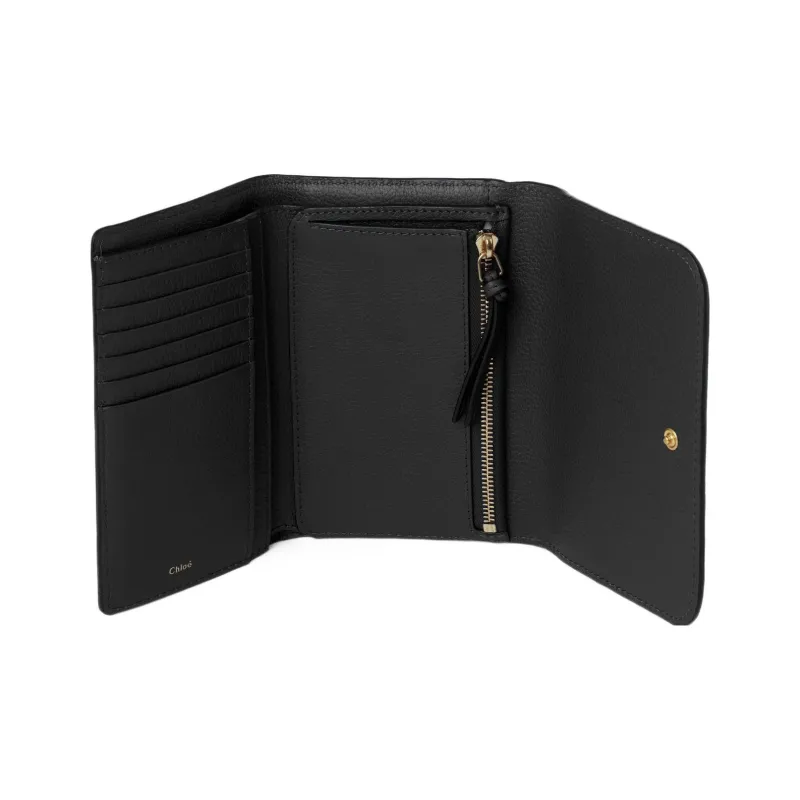 Chloe Marcie Grain Calfskin Wallet Medium Size Women's Black-2