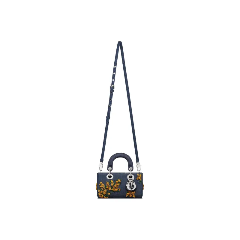 DIOR Lady D-JOY Touch Me Not Embroidered Denim Dior Bag Shoulder Bag Crossbody Bag Handbag Extra Mini Women's Blue-2