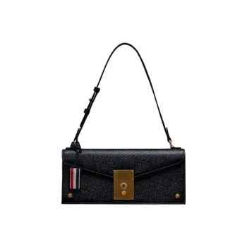 THOM BROWNE· Calfskin Patchwork Full Grain Leather Handbag Shoulder Bag Women's Black