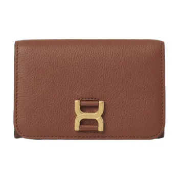 Chloe Marcie Grain Calfskin Wallet Medium Size Women's Tan