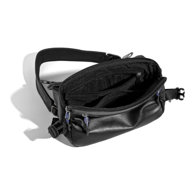 Ace Paul Top Grain Cow Leather Shoulder Bag Crossbody Bag Medium Size Men's Black-5