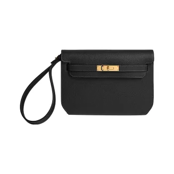 HERMES Kelly Depeches Cow Leather Clutch Men's Noir Black