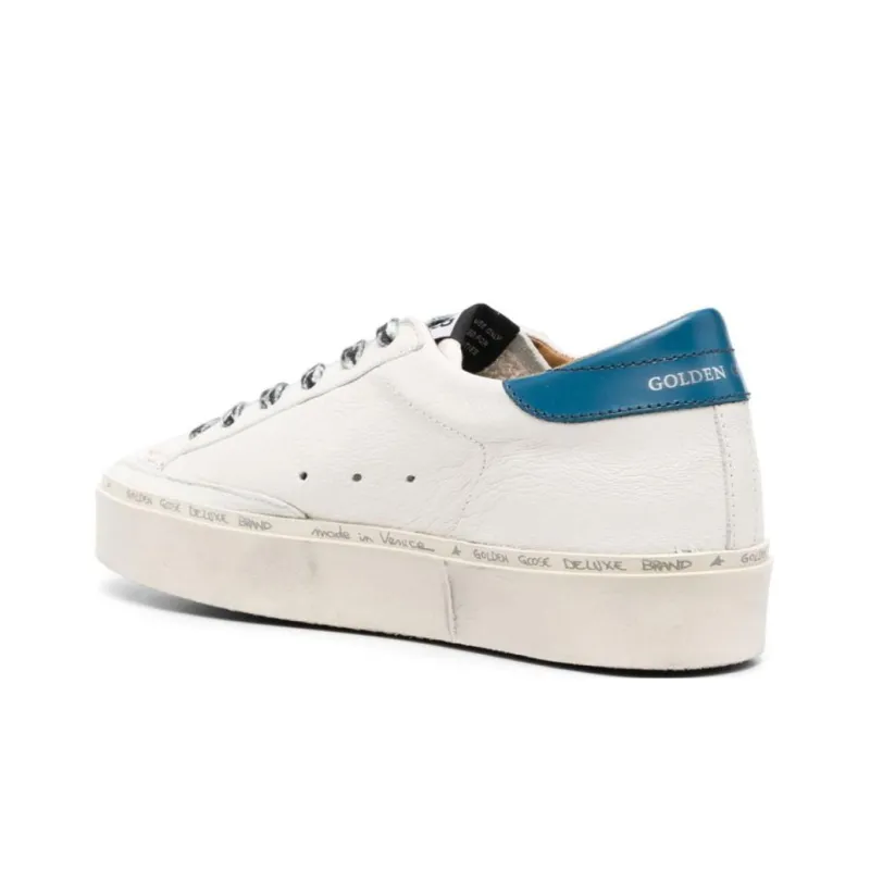 Golden Goose Hi Star Lace up Anti Slip Wear Resistant Low Top Skateboard Shoes Women's White Blue Vintage Version-3