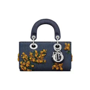DIOR Lady D-JOY Touch Me Not Embroidered Denim Dior Bag Shoulder Bag Crossbody Bag Handbag Extra Mini Women's Blue