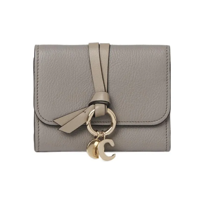 Chloe Alphabet Calfskin Card Holder, Wallet Small Size Women's Gray-0