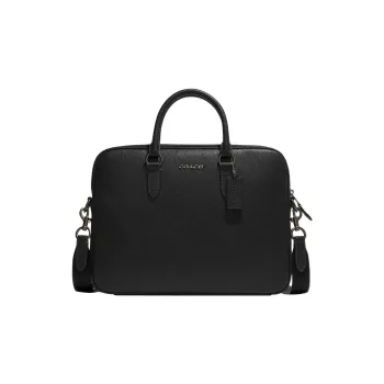 COACH Leather One Shoulder Crossbody Portable Briefcases Large Size Men's Black