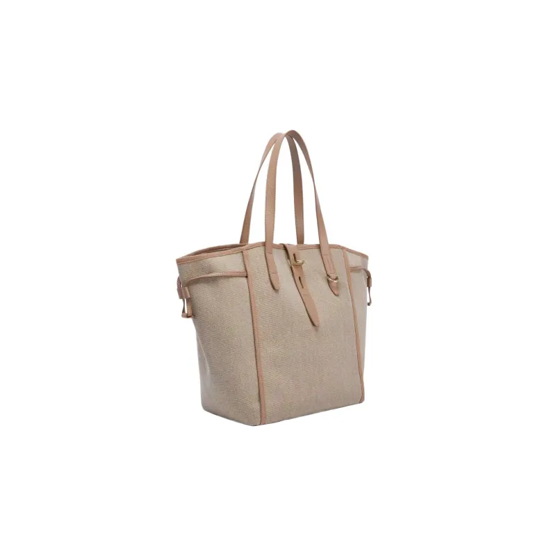 Furla Net Collection Canvas With Calfskin Tote Bag Shopping Bag Canvas Bag Handbags Large Size Women's Brown-1