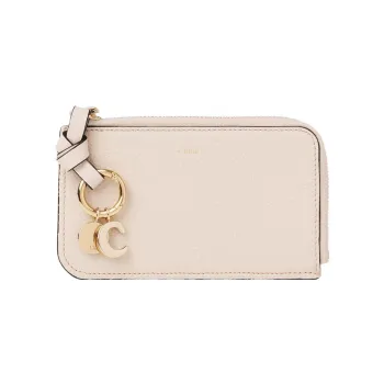 Chloe Alphabet Grained Calfskin Coin Purses Wallets Small Size Women's Light Pink