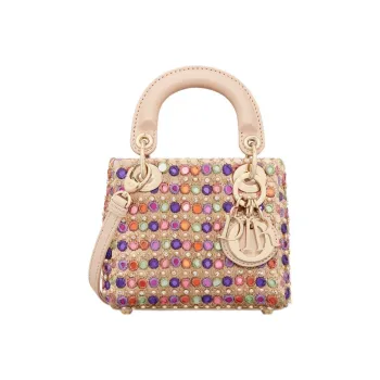 DIOR Lady Dior Rhinestone Satin Dior Bag Shoulder Bag Crossbody Bag Handbag Extra Mini Women's Multicolor