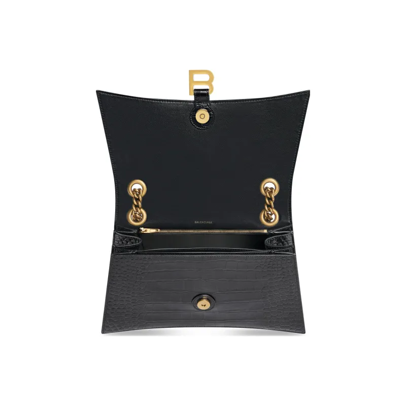 Balenciaga Crush Crocodile Medium Chain Bag Black-3