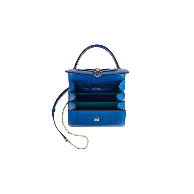 BVLGARI Serpenti Forever Series Calfskin Shoulder Bag Crossbody Bag Handbag Small Size Women's Blue-3