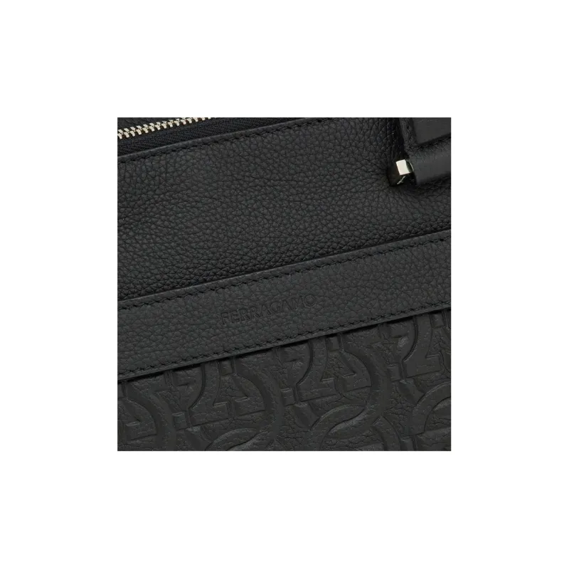 FERRAGAMO Calfskin Briefcase, Handbag Men's Black-4