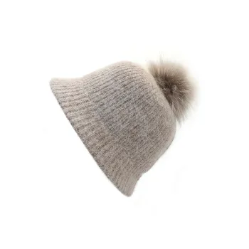 MARJAKURKI Rabbit Fur Blend Beanie Gray With Big Head Greeting Card Shopping Bag, Gentle Whisper Women's