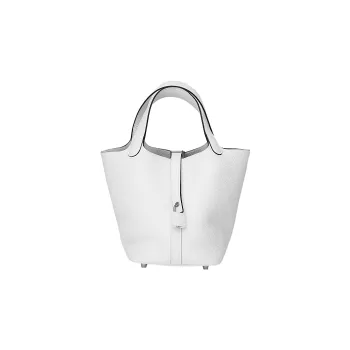 HERMES Picotin Lock Clemence Bullock Leather Basket Bag Handbag 18 Women's 0U New White