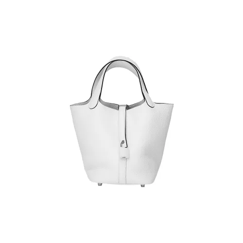 HERMES Picotin Lock Clemence Bullock Leather Basket Bag Handbag 18 Women's 0U New White