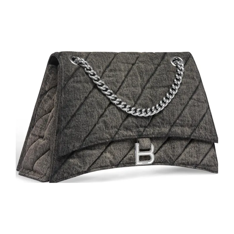 Balenciaga Crush Medium Chain Bag In Quilted Denim Black-2