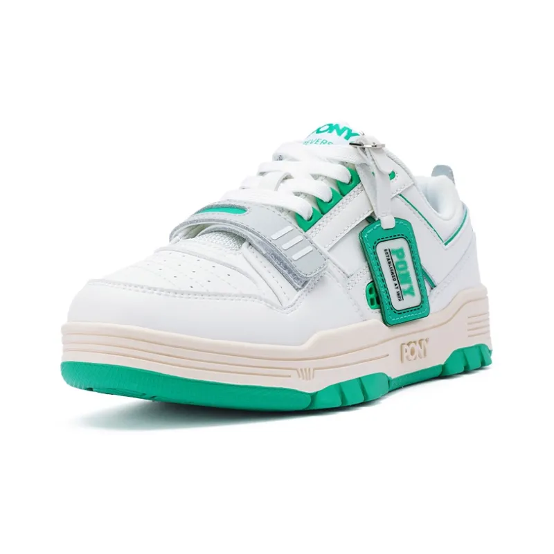 PONY Reverse Anti Slip And Wear Resistant Breathable Low Top Skateboard Shoes Unisex White Green-1