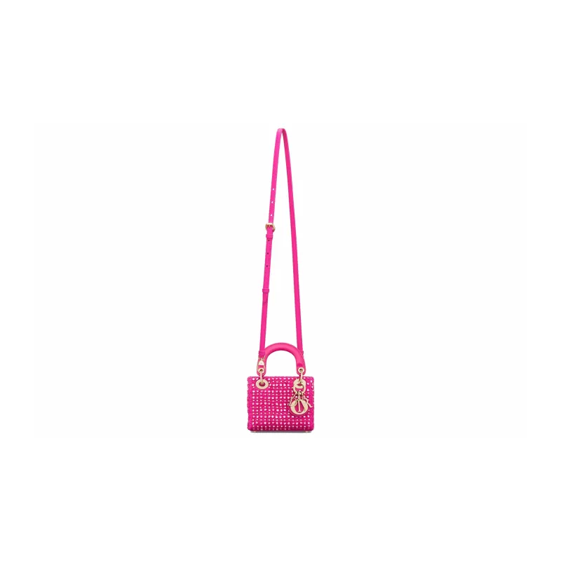 DIOR Lady Dior Rhinestone Satin Dior Bag Shoulder Bag Crossbody Bag Handbag Extra Mini Women's Pink-1