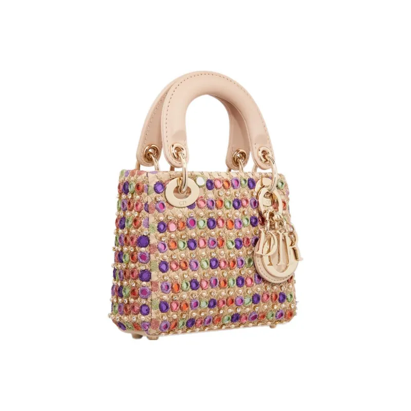 DIOR Lady Dior Rhinestone Satin Dior Bag Shoulder Bag Crossbody Bag Handbag Extra Mini Women's Multicolor-2