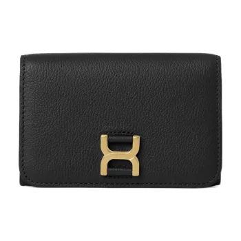 Chloe Marcie Grained Calfskin Wallet Medium Size Women's Black
