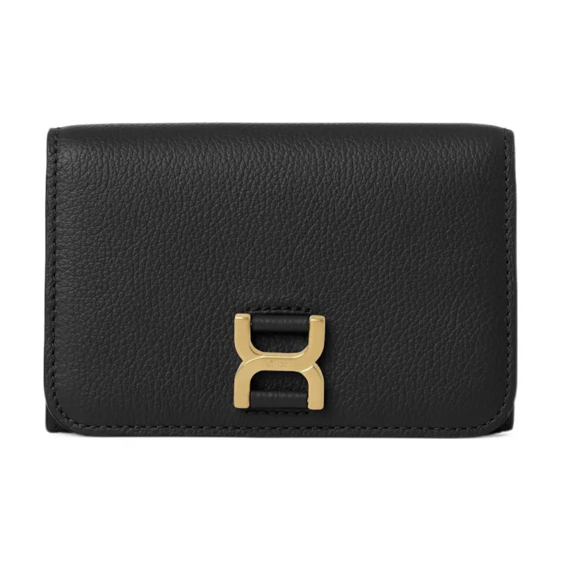 Chloe Marcie Grain Calfskin Wallet Medium Size Women's Black-0