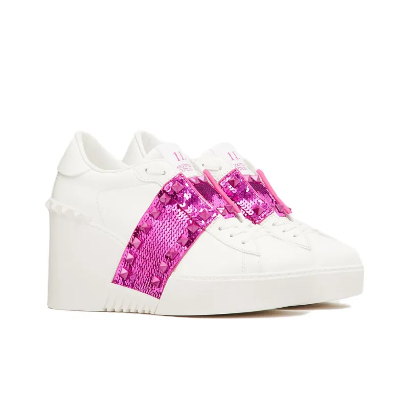 Valentino OPEN DISCO Wedge Heel Skateboard Shoes 8.5cm Women's White-2