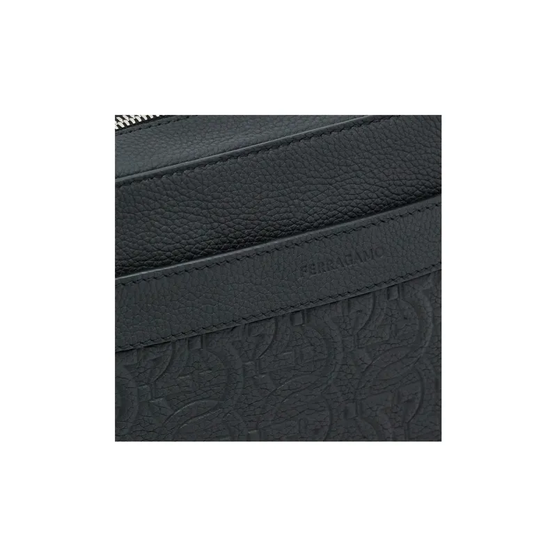 FERRAGAMO Calfskin Shoulder Bag, Crossbody Bag Regular Men's Black-4