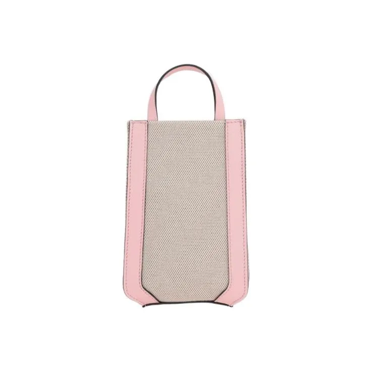 Valentino Canvas With Leather Trim Portable Canvas Shoulder Bag, Crossbody Bag Women's Pink-2