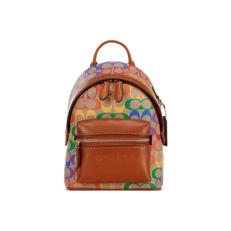 COACH Charter Coated Canvas Cow Leather Patchwork Backpack Small Size Men's Rainbow-1